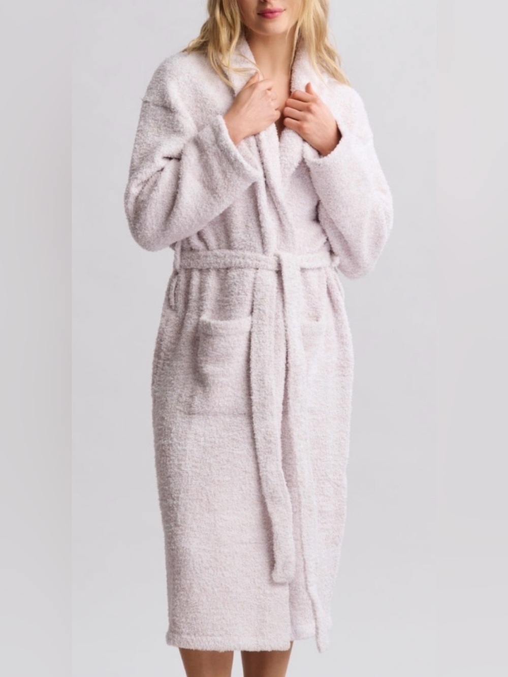 Barefoot Dreams Cozychic Lite Long Robe in Heather Stone/Cream Size S/M